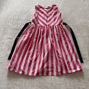 ATUN Girls Dress Pink White Stripe Cotton Sleeveless Tie Waist‎ Size 7–8